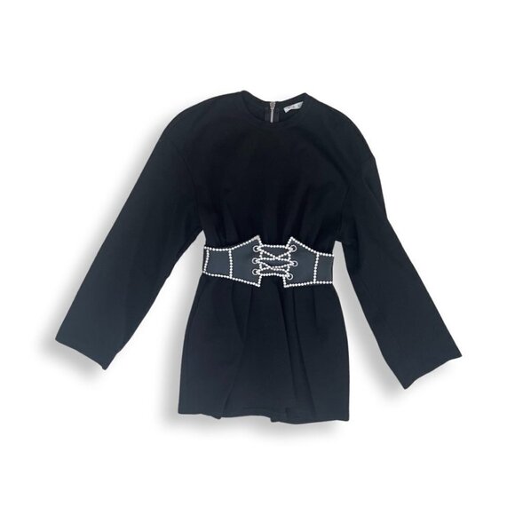 AREA black long sleeve crystal belted mini dress size XS - Picture 1 of 6